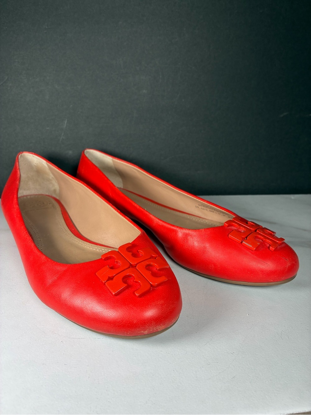 Tory Burch Red Leather Medallion Logo Ballet Flats 8.5